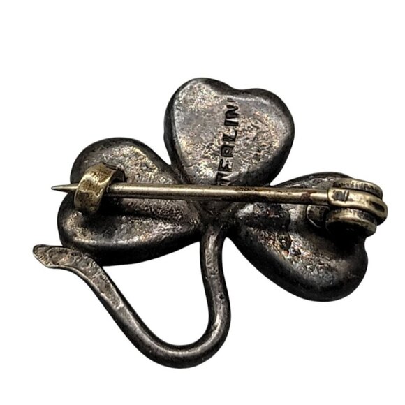 Sterling Abalone 3 Leaf Clover Pin Antique 925 C Clasp Small Silver Pin - Picture 6 of 8